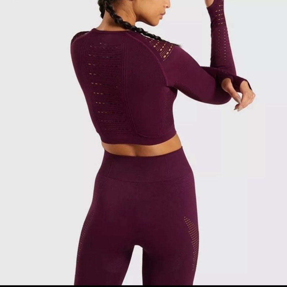 Deep Purple Set Leggings + Long Sleeve Crop Top - Picture 3 of 4